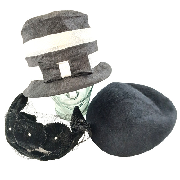 VTG Womens Cloche Hats Black & Ivory Velvet Veil Union Made 1920s 1930s Lot of 3 main image 13